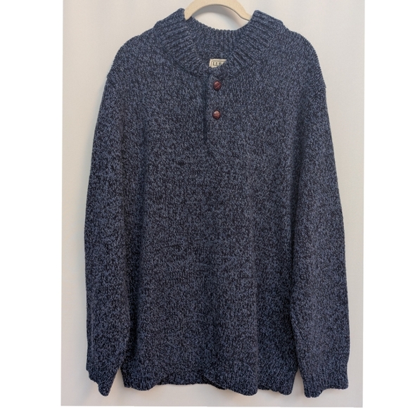 L.L. Bean Other - L.L. Bean 100% Lambs Wool VTG Blue Marbled Knit 1/4 Button Up Sweater Size XL